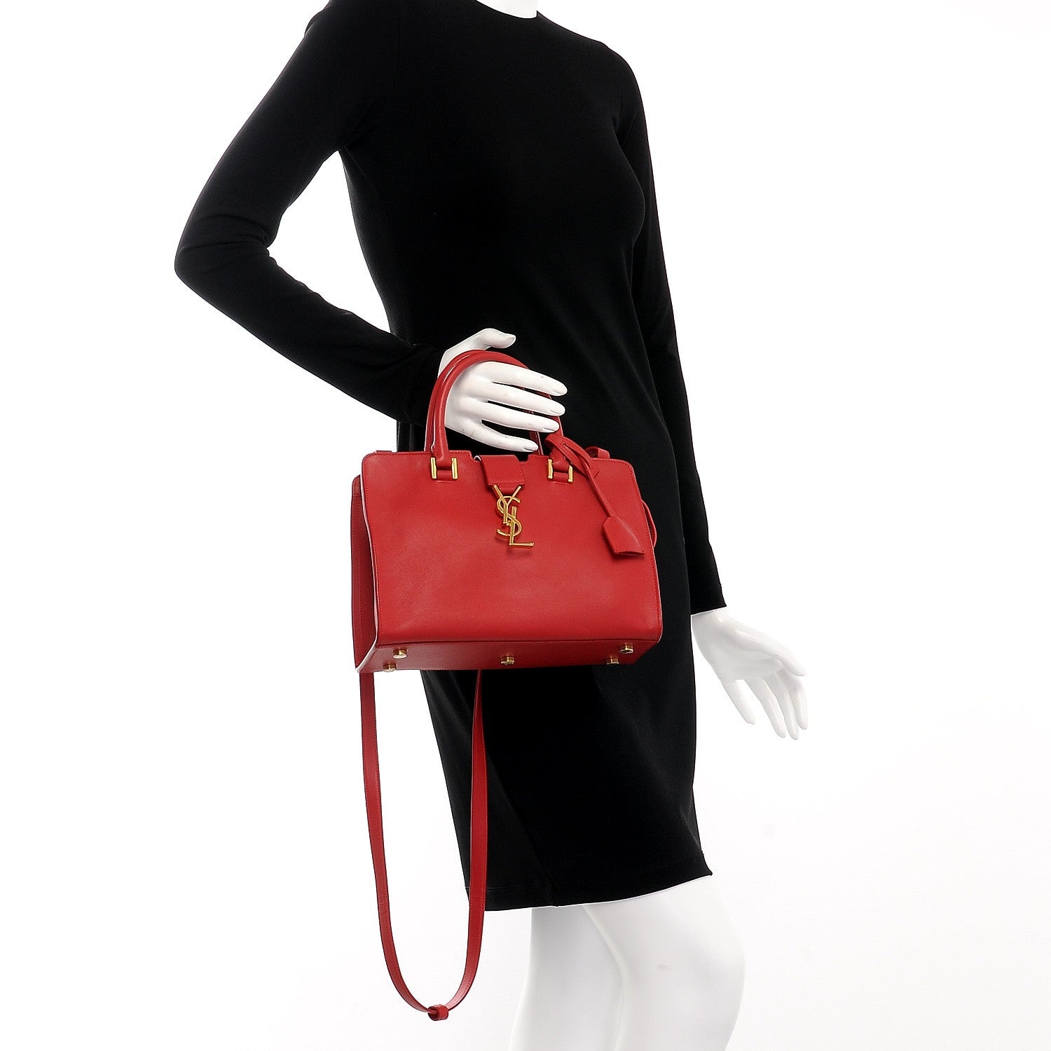 Saint Laurent Calfskin Baby Monogram Cabas Red 3 of 9