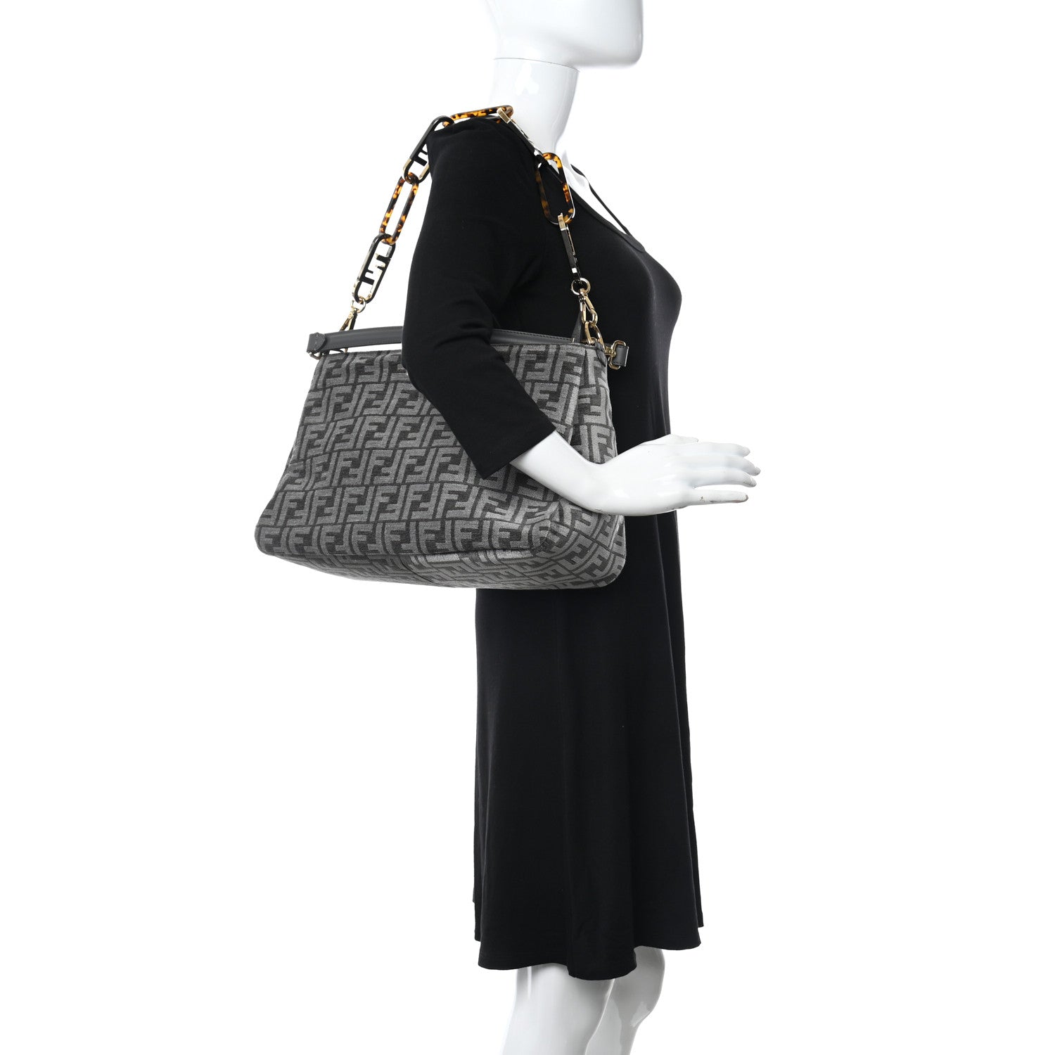 Fendi Chenille Vitello Seta Plexiglass FF Fendi O'Lock Zipper Anthracite Asfalto 2 of 8
