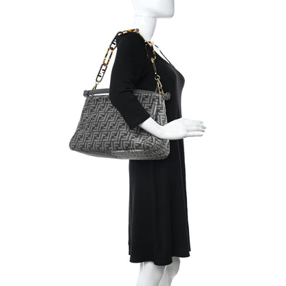 Fendi Chenille Vitello Seta Plexiglass FF Fendi O'Lock Zipper Anthracite Asfalto 2 of 8