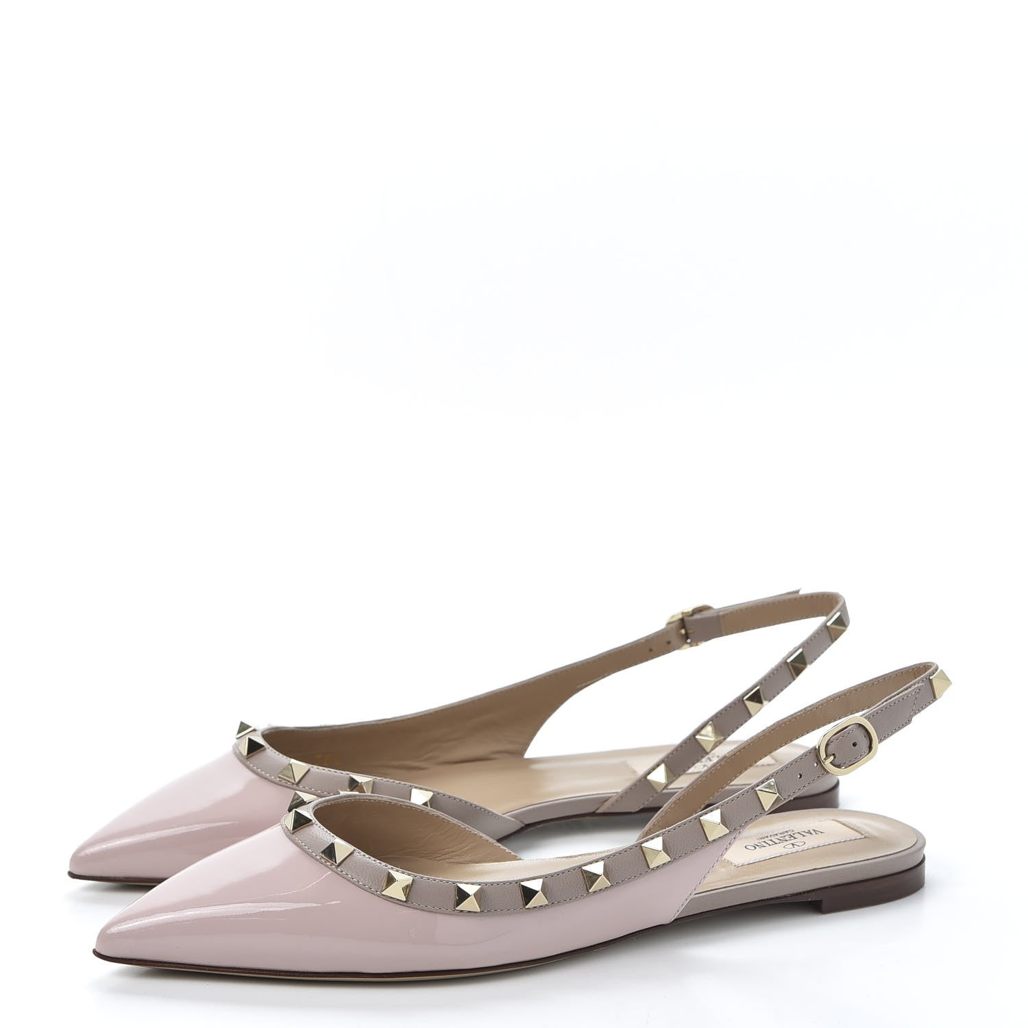 Valentino Garavani Patent Rockstud Slingback Flats 38.5 Poudre 2 of 10