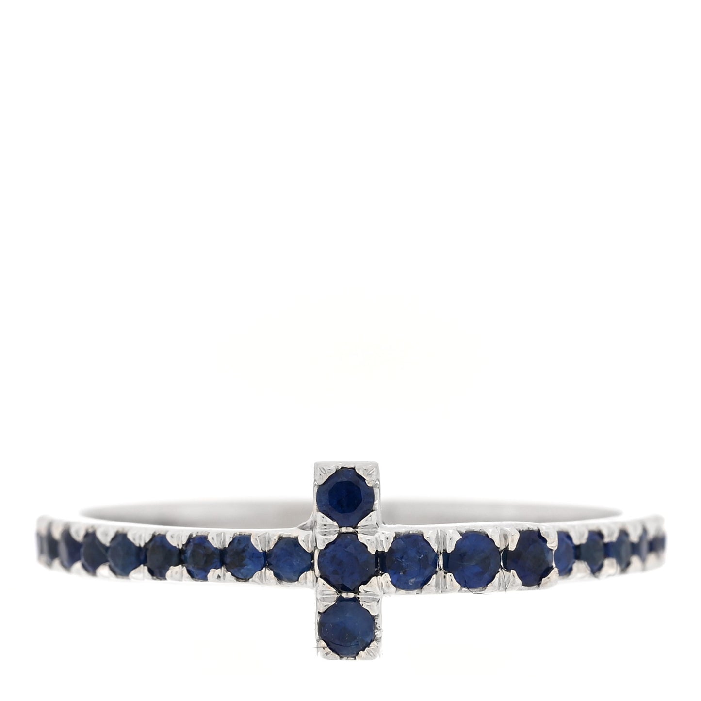 18K White Gold Blue Sapphire T Wire Pave Ring 52 6