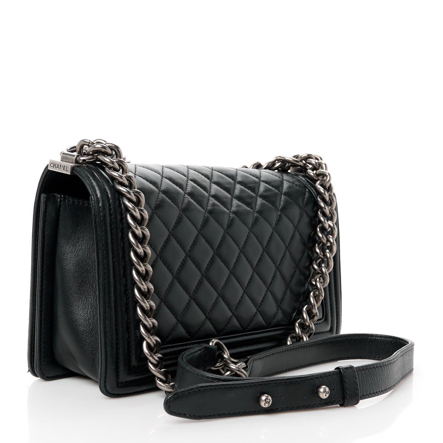 Lambskin Quilted Medium Boy Flap Black