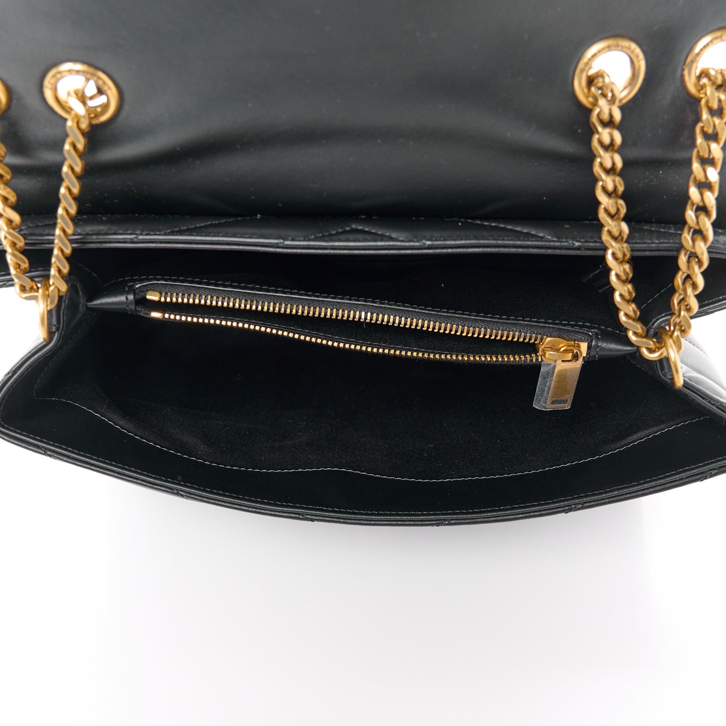 Calfskin Y Quilted Monogram Medium Loulou Chain Satchel Black