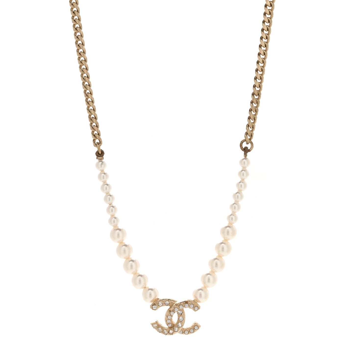 Pearl Crystal Chain CC Necklace Gold Gold