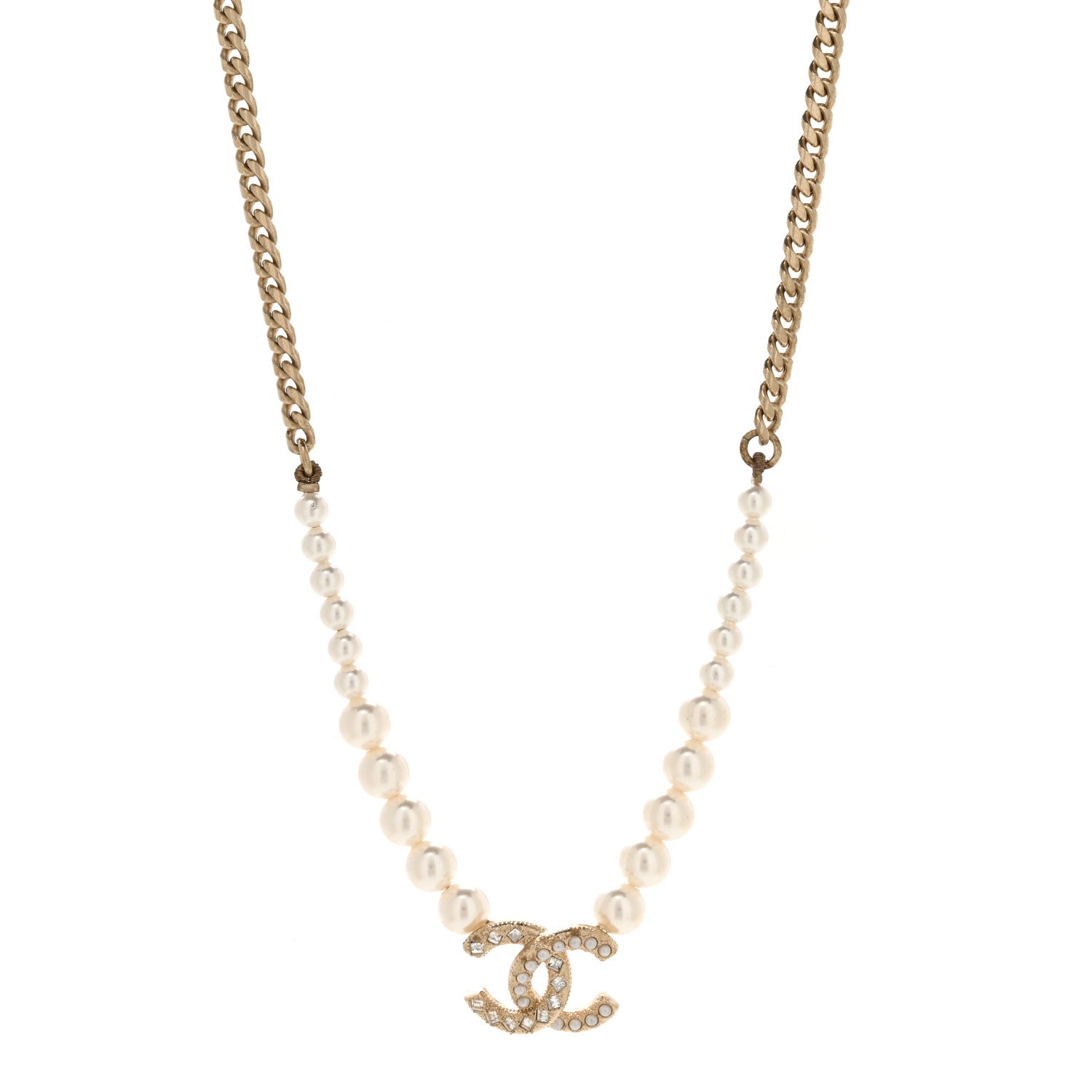 Chanel Pearl Crystal Chain CC Necklace Gold Gold 1 of 5
