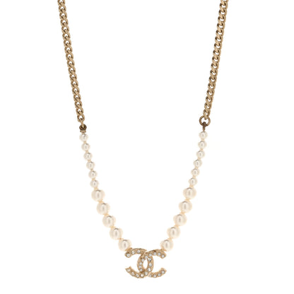 Chanel Pearl Crystal Chain CC Necklace Gold Gold 1 of 5