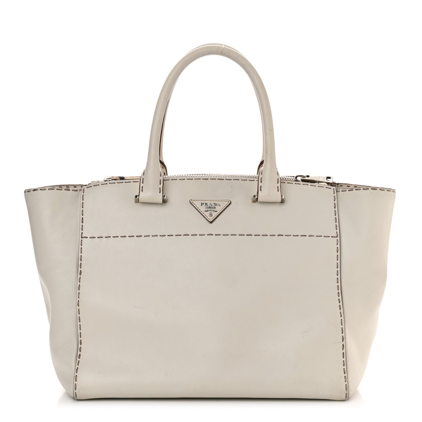 City Calf Small Hand Stitched Galleria Double Zip Tote White
