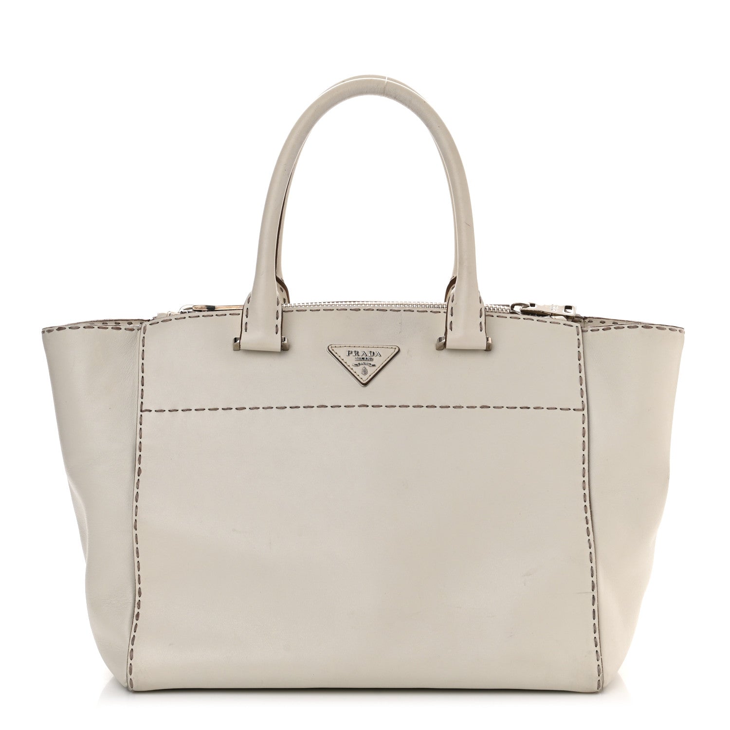 Prada City Calf Small Hand Stitched Galleria Double Zip Tote White 1 of 17
