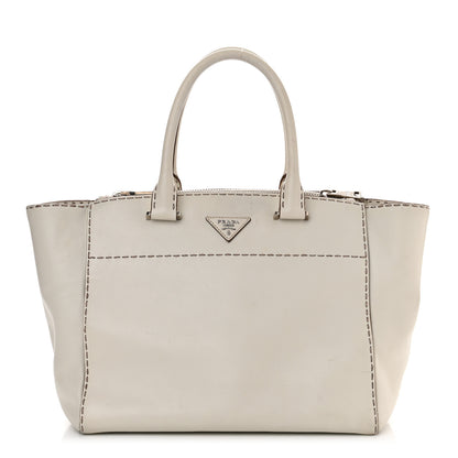 Prada City Calf Small Hand Stitched Galleria Double Zip Tote White 1 of 17