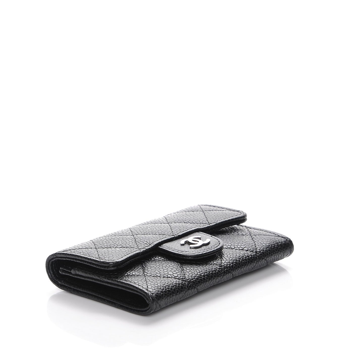 Caviar Quilted Flap Card Holder Black