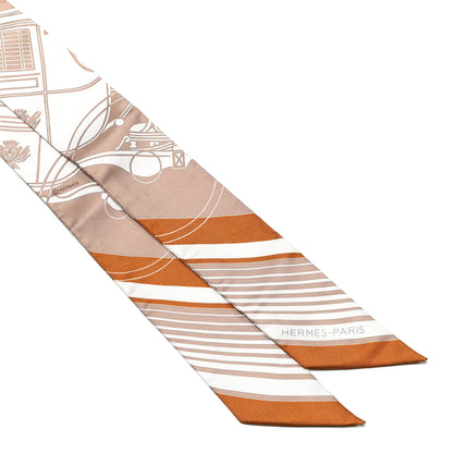 Hermes Silk Ex-Libris Twilly Beige White Caramel 3 of 4