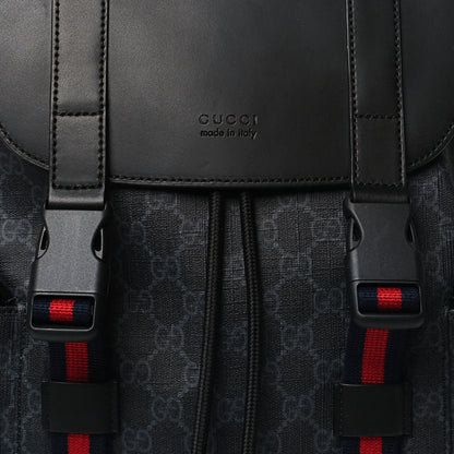 Gucci Soft GG Supreme Monogram Calfskin Web Double Buckle Backpack Black 8 of 10