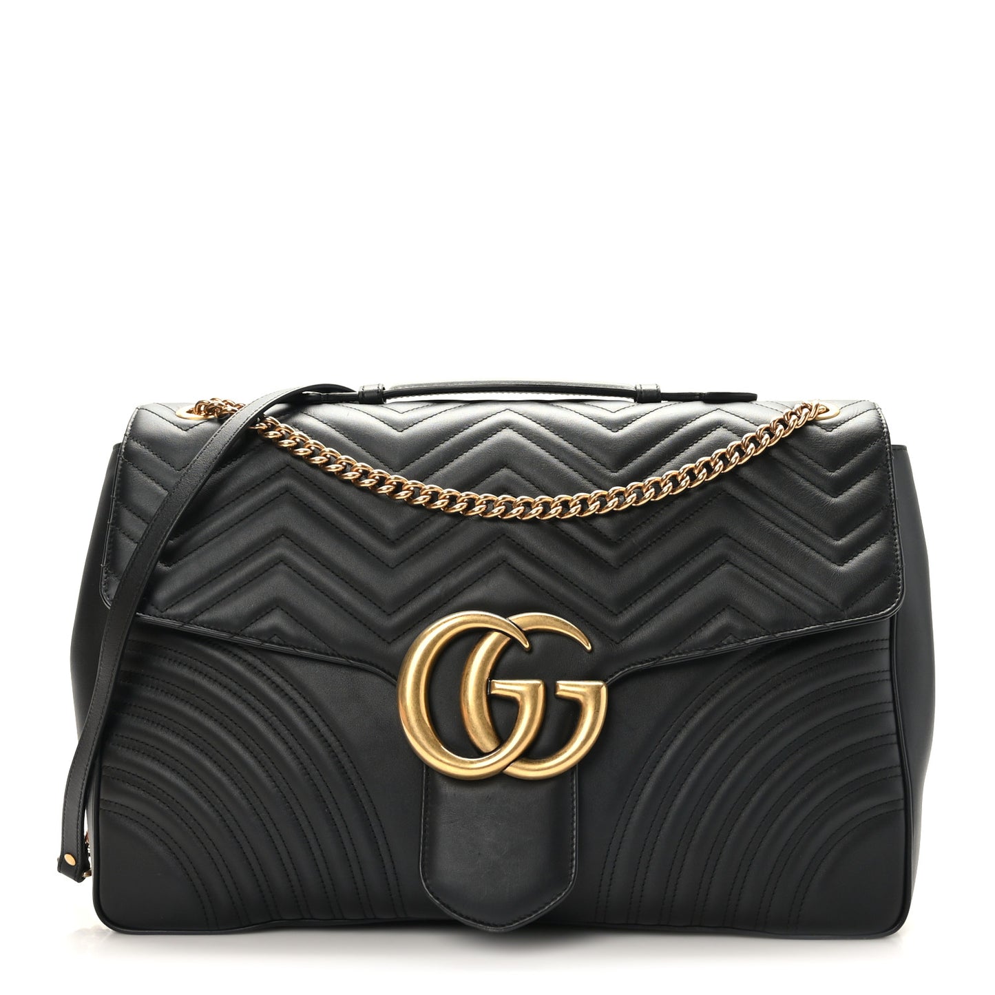 Calfskin Matelasse Maxi GG Marmont Top Handle Shoulder Bag Black
