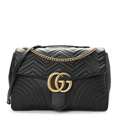 Gucci Calfskin Matelasse Maxi GG Marmont Top Handle Shoulder Bag Black 1 of 10
