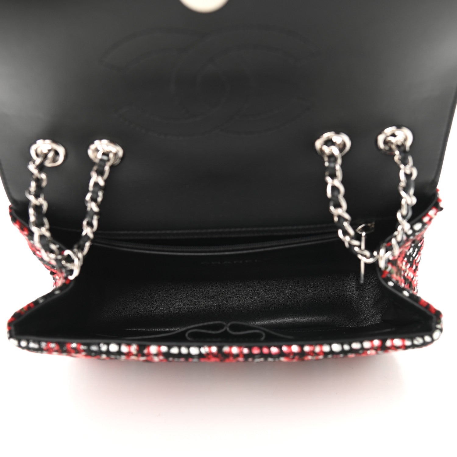 Chanel Tweed Lambskin Quilted Small CC Filigree Flap Red Black 5 of 9