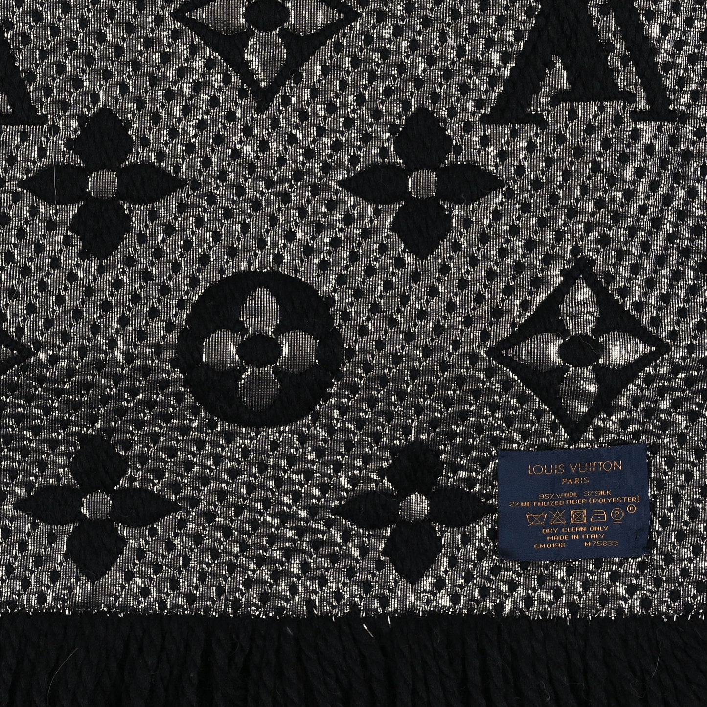 Wool Silk Logomania Shine Scarf Black