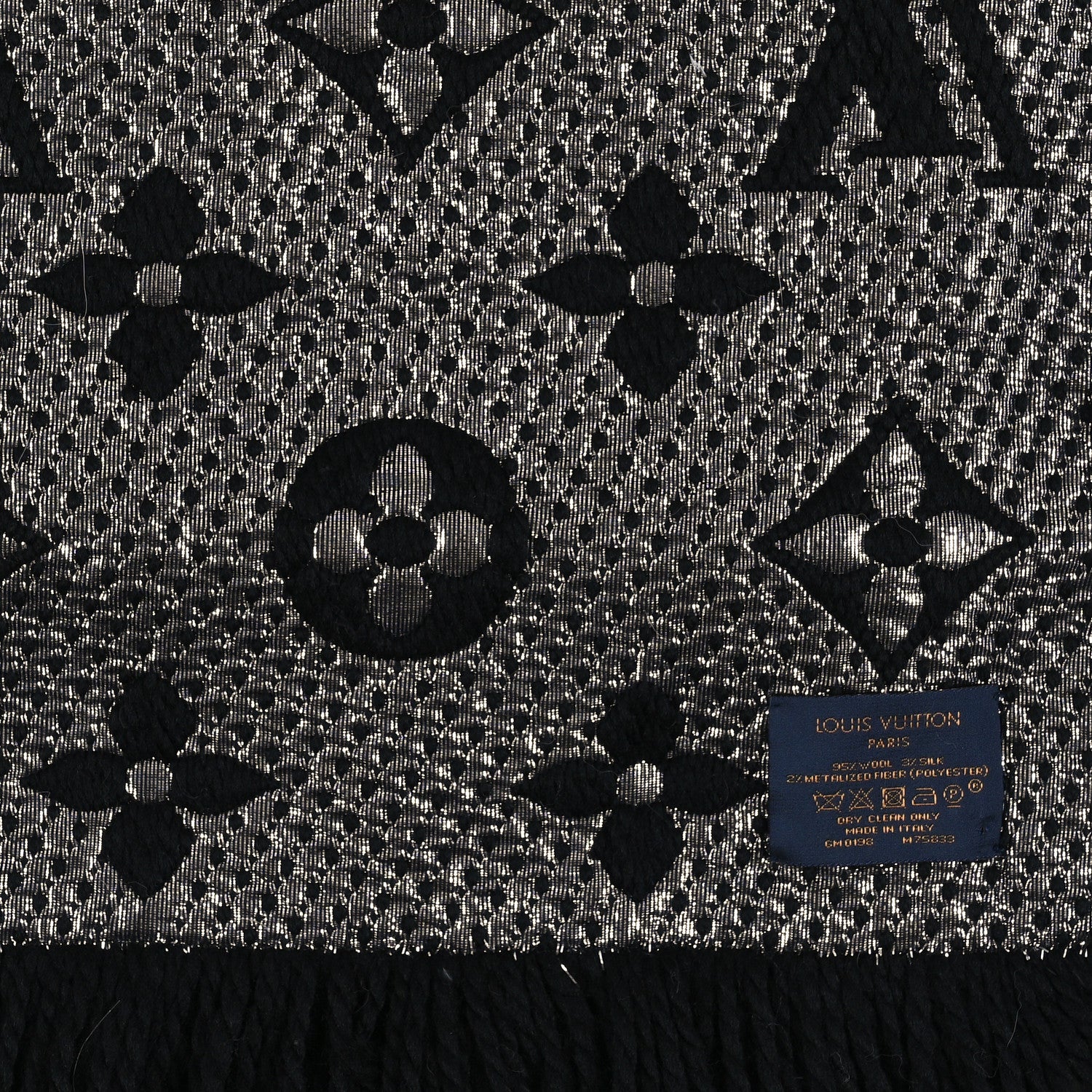 Louis Vuitton Wool Silk Logomania Shine Scarf Black 3 of 3