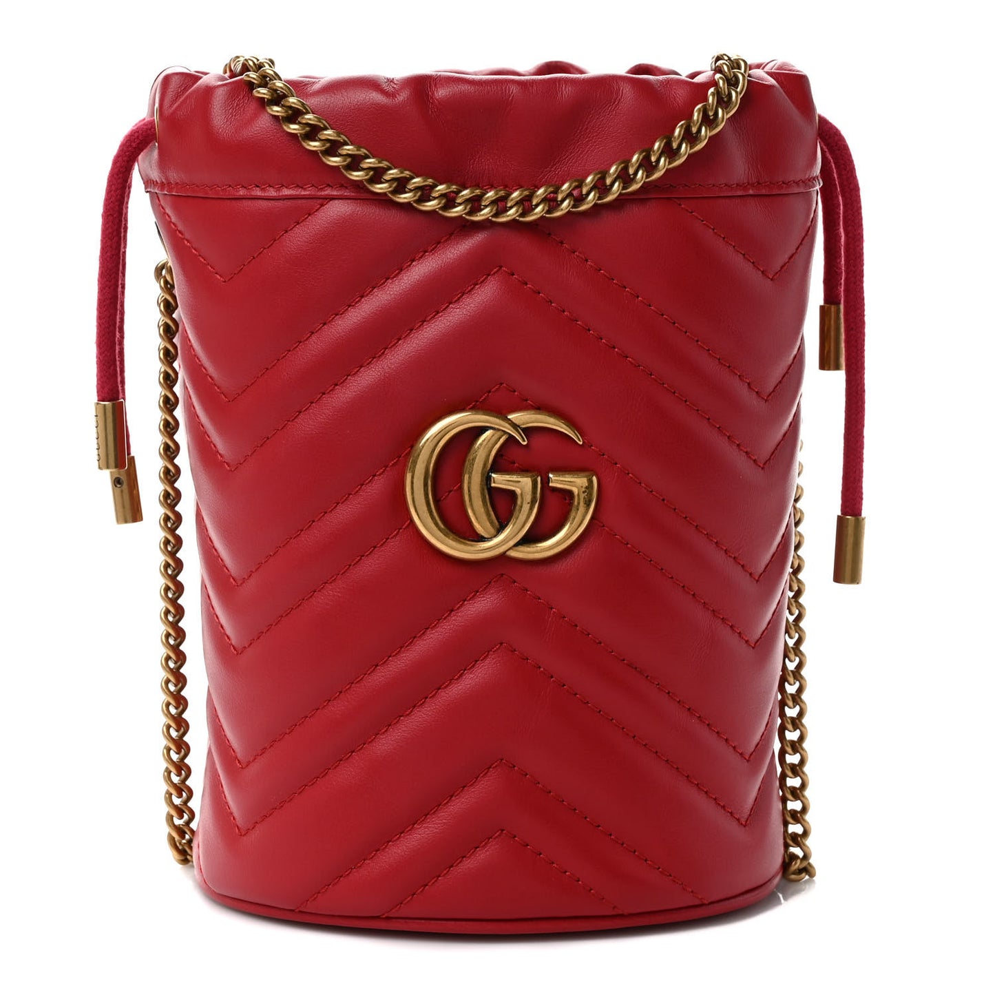 Calfskin Matelasse Mini GG Marmont 2.0 Bucket Bag Hibiscus Red
