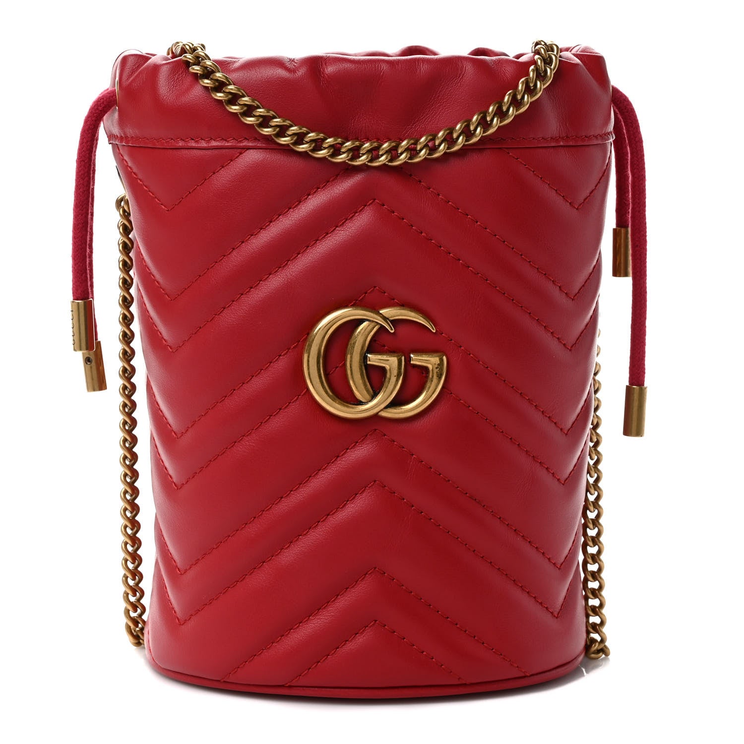 Gucci Calfskin Matelasse Mini GG Marmont 2.0 Bucket Bag Hibiscus Red 1 of 9