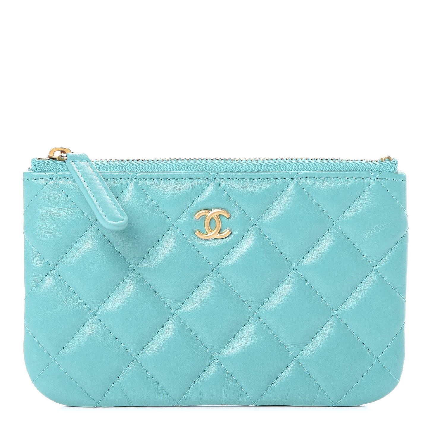 Lambskin Quilted Small Cosmetic Case Turquoise