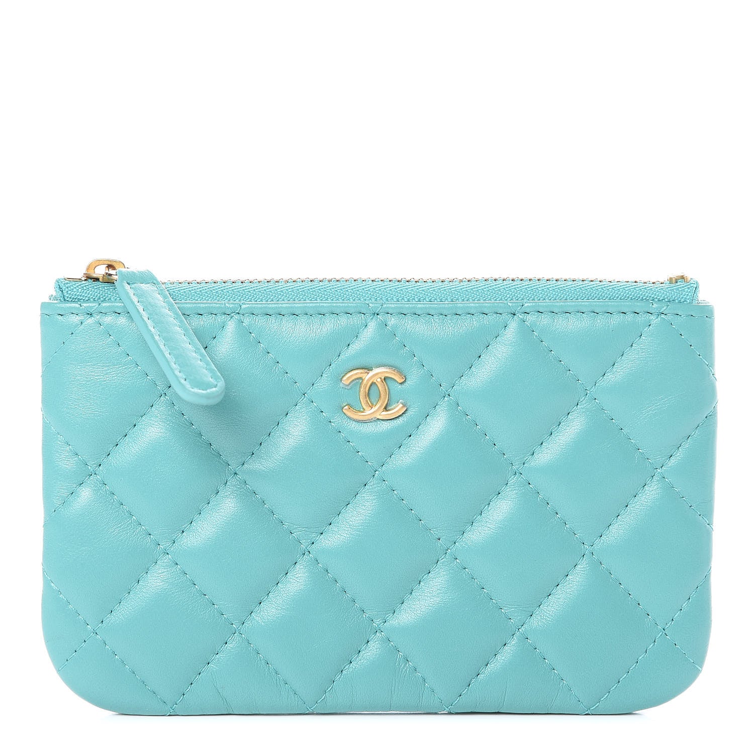 Chanel Lambskin Quilted Small Cosmetic Case Turquoise 1 of 7