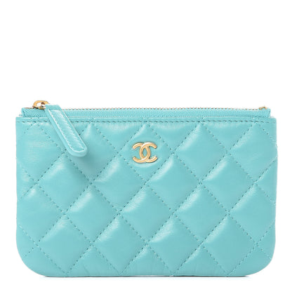 Chanel Lambskin Quilted Small Cosmetic Case Turquoise 1 of 7