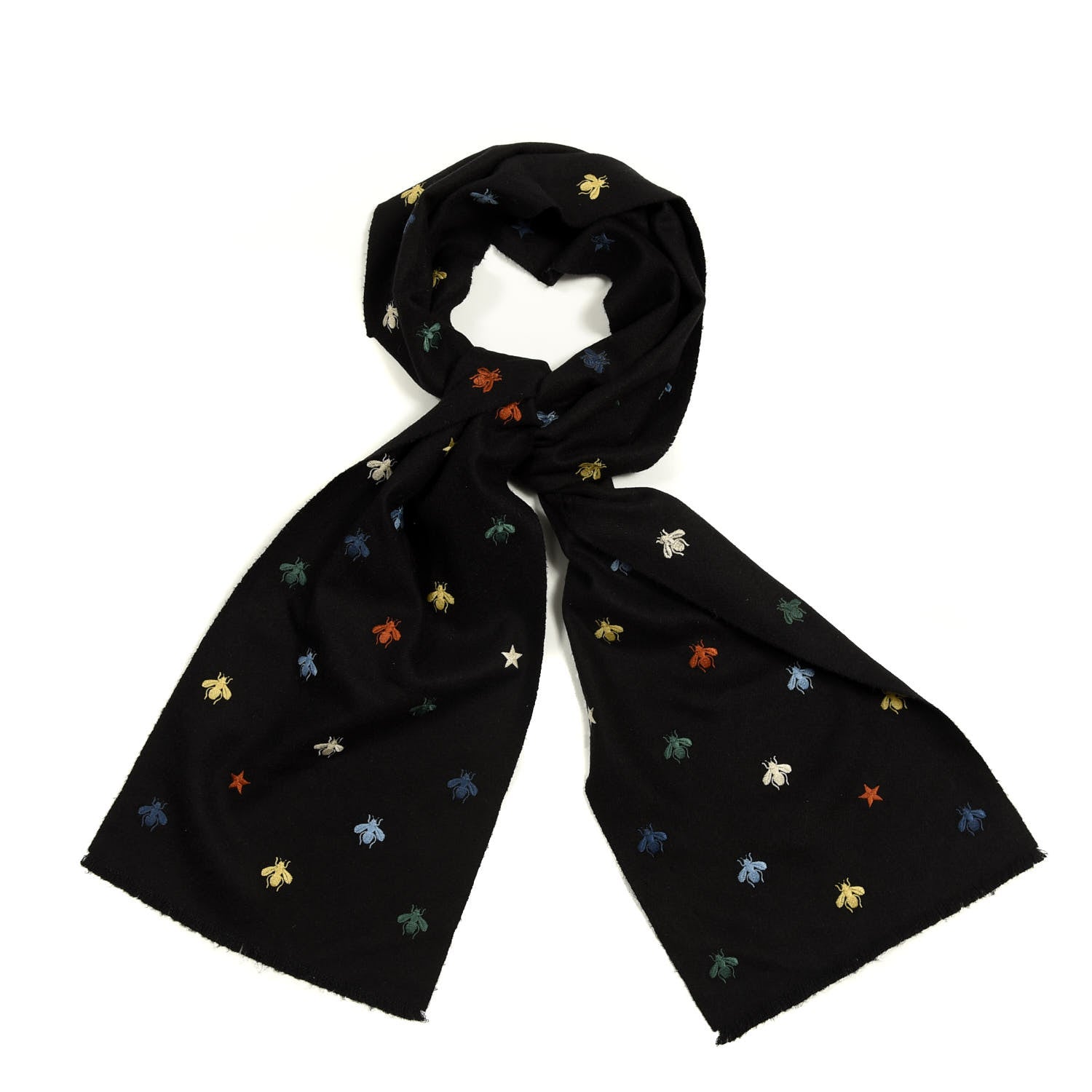 Gucci Silk Cashmere Bee Stardust Scarf Black 1 of 4