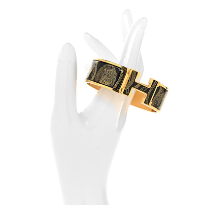 Hermes Enamel Printed Wide Dogs Clic Clac H Bracelet GM Black Gold 3 of 8