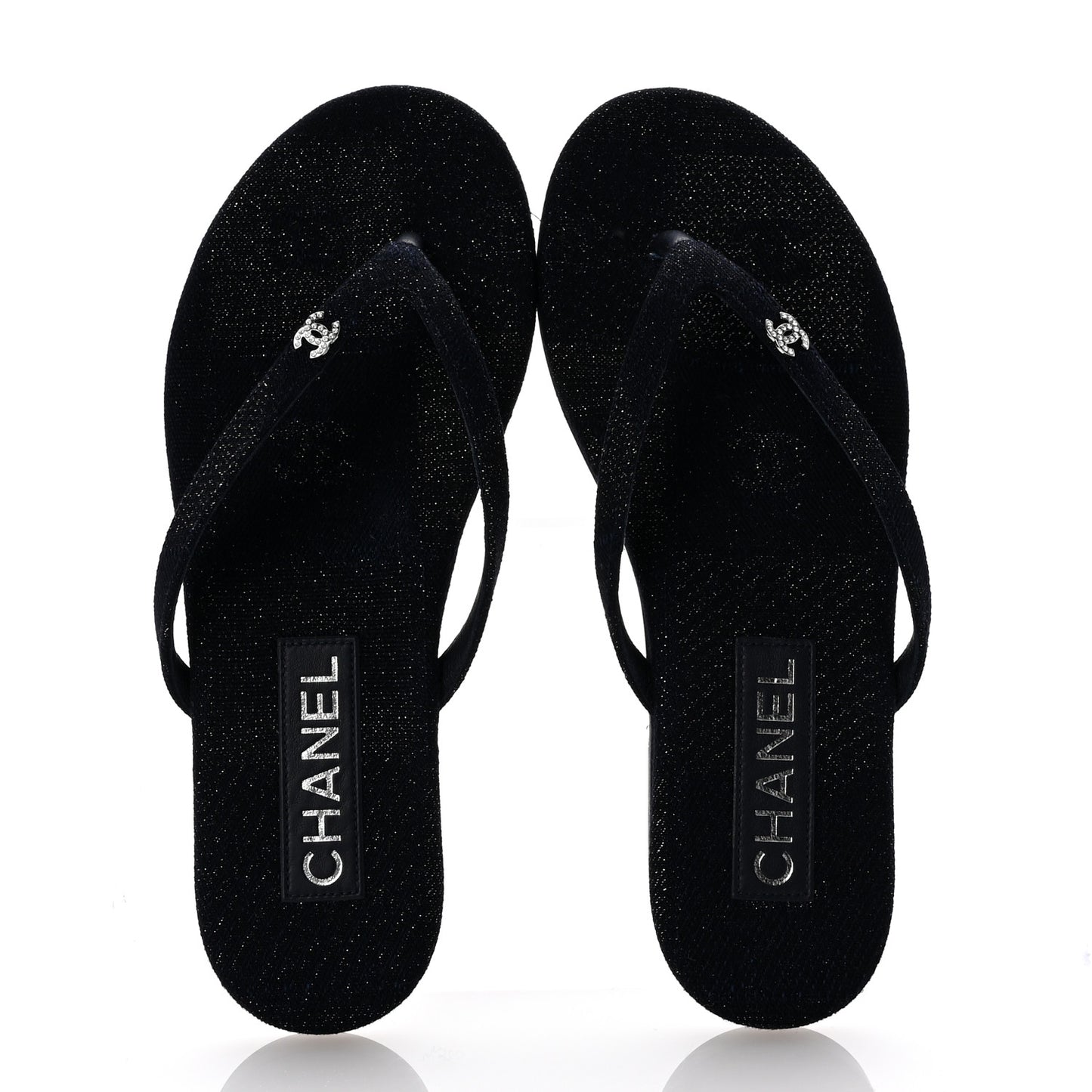 Cotton SIlk Crystal CC Thong Sandals 36.5 Dark Blue Silver
