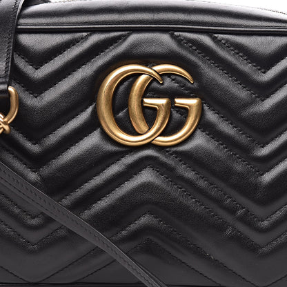 Gucci Calfskin Matelasse Small GG Marmont Chain Shoulder Bag Black 10 of 12