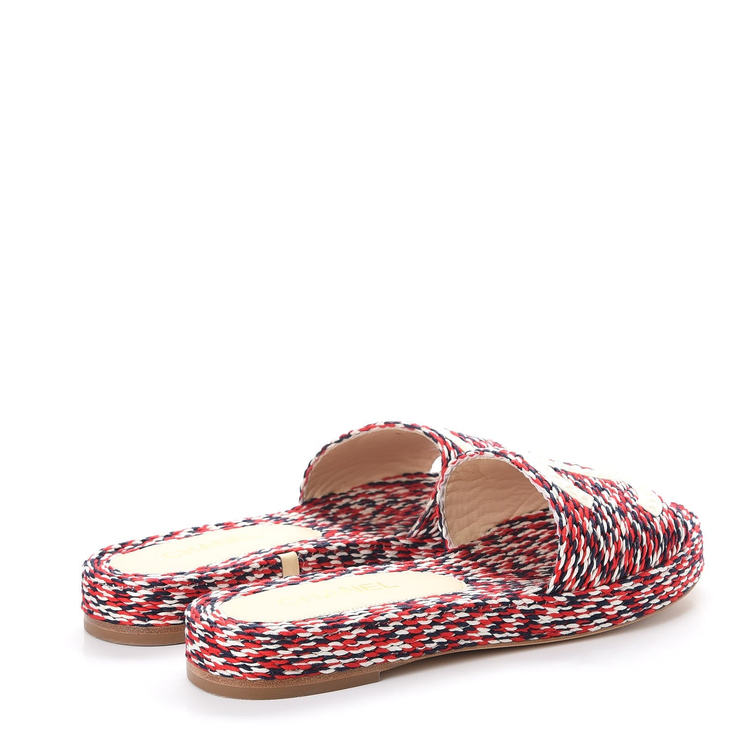 Chanel Cord CC Espadrille Slip On Sandals 41 Red Blue White 4 of 10