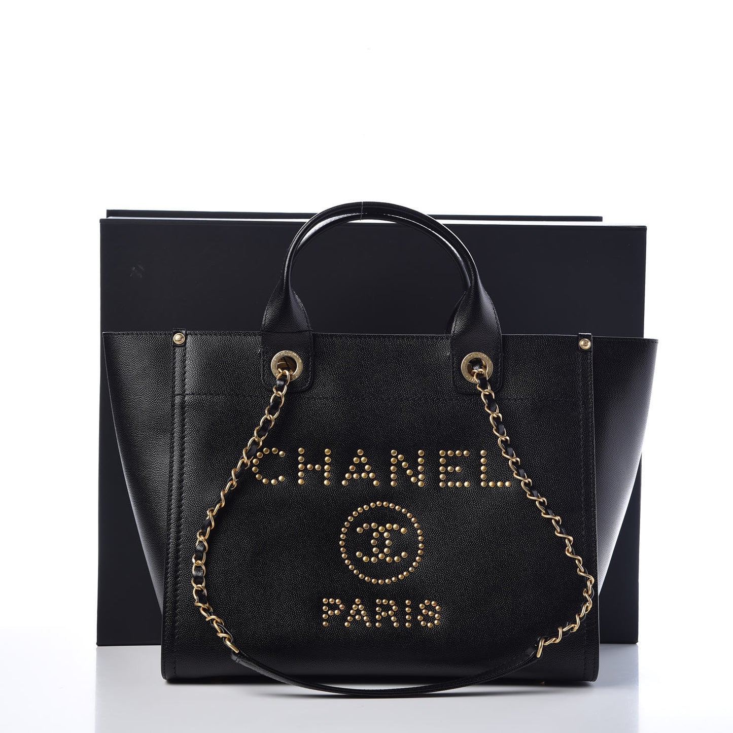 Caviar Small Studded Deauville Tote Black