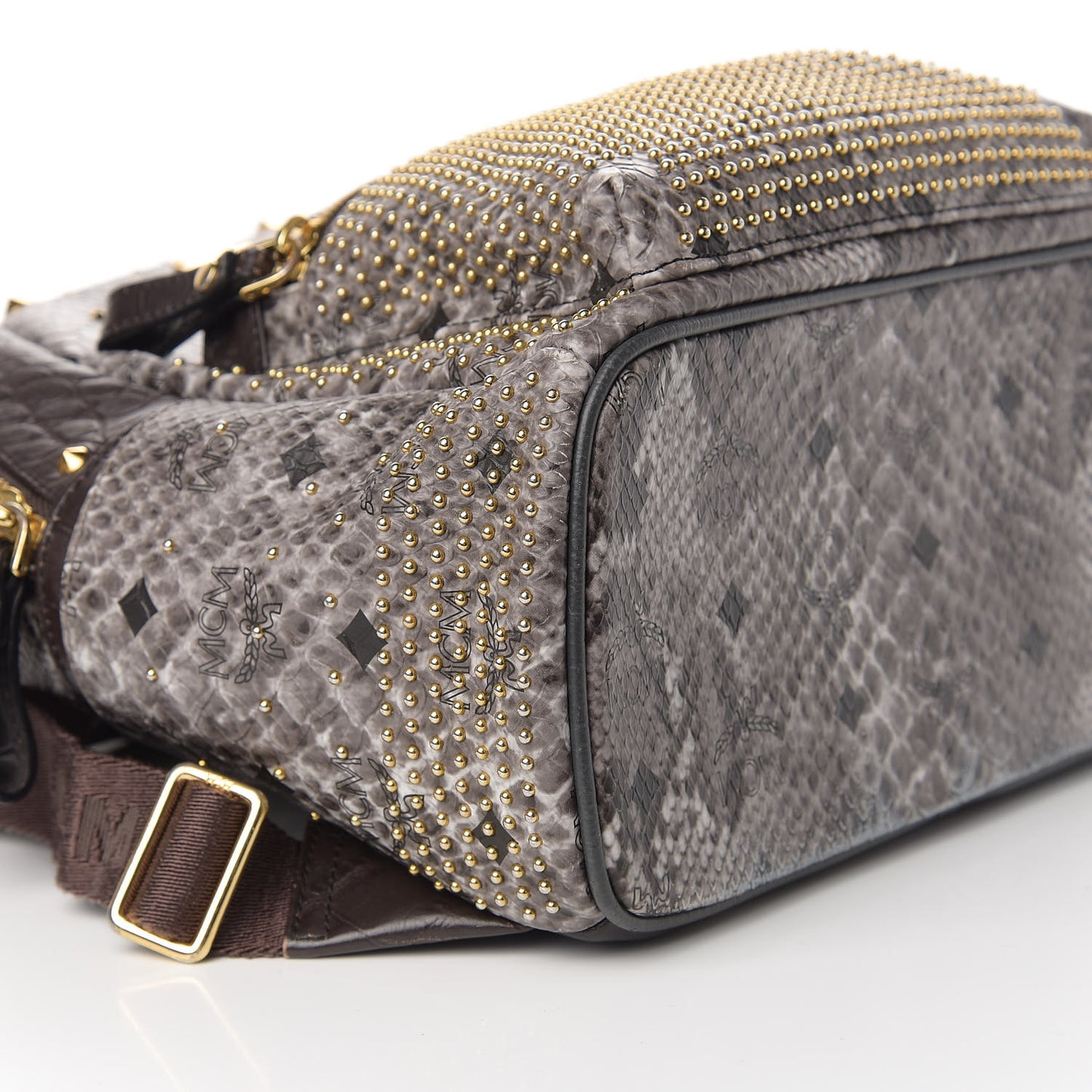 Visetos Snakeskin Printed Studded Small Stark Backpack Light Grey
