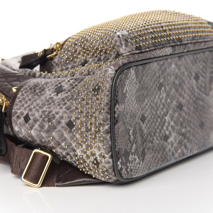 MCM Visetos Snakeskin Printed Studded Small Stark Backpack Light Grey 5 of 13