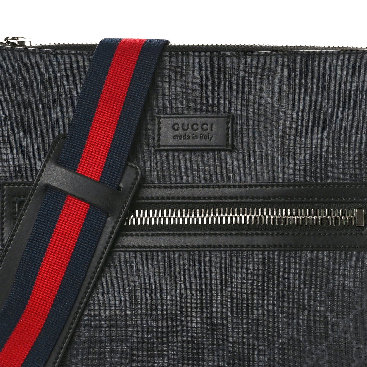 GG Supreme Monogram Appia Calfskin Web Flat Messenger Bag Black Grey