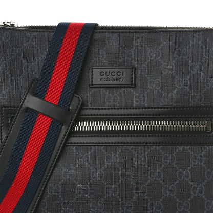 Gucci GG Supreme Monogram Appia Calfskin Web Flat Messenger Bag Black Grey 8 of 10