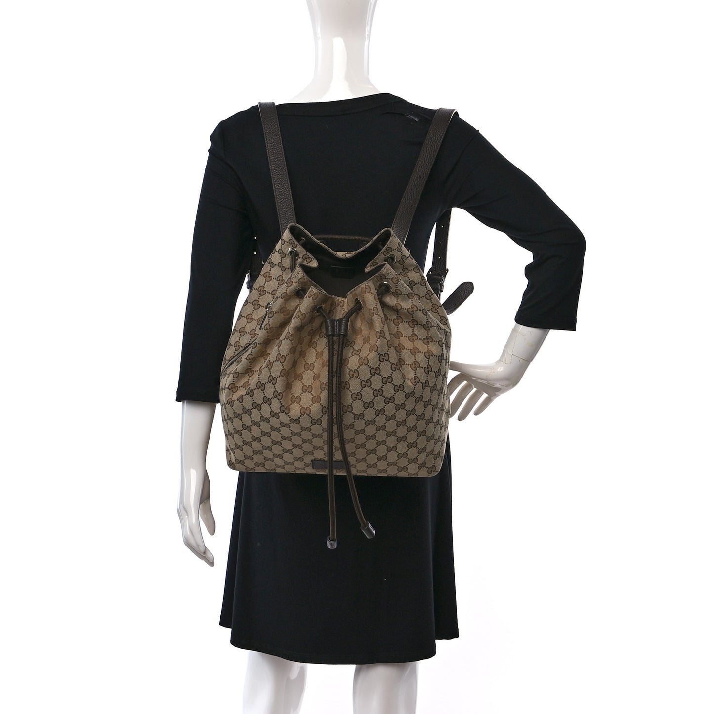 Monogram Dollar Calfskin O Drawstring Backpack Beige Ebony Testa di Moro Dark Chocolate