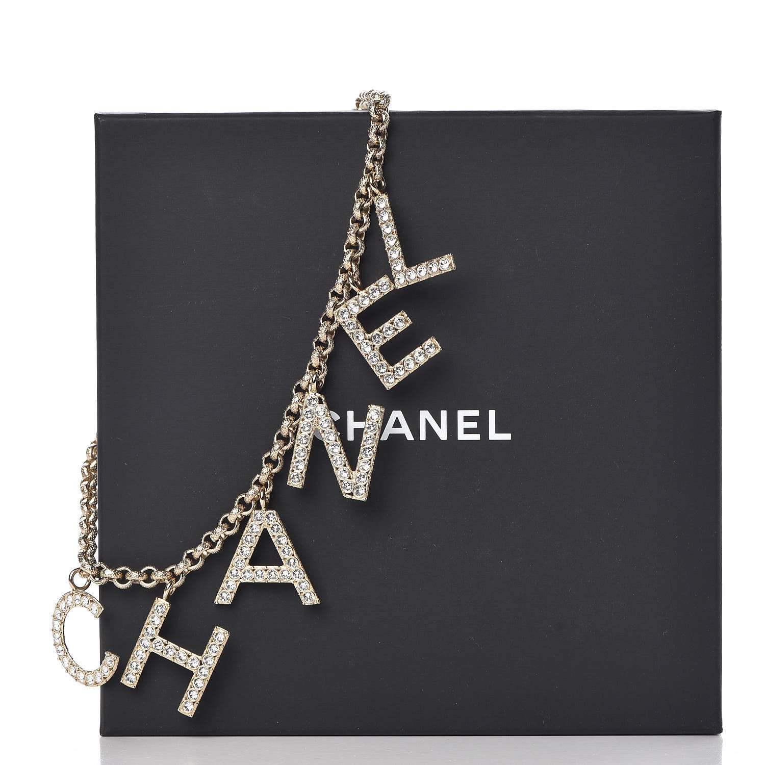 Chanel Metal Crystal Cha-Nel Logo Necklace Gold 5 of 5