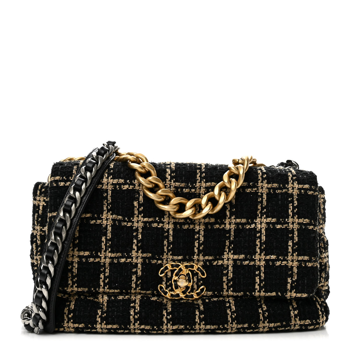 Chanel Tweed Quilted Medium Chanel 19 Flap Black Beige 1 of 13