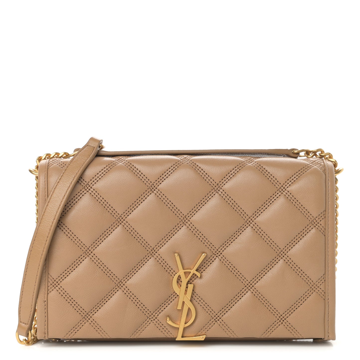 Lambskin Diamond Quilted Becky Chain Wallet Natural Tan