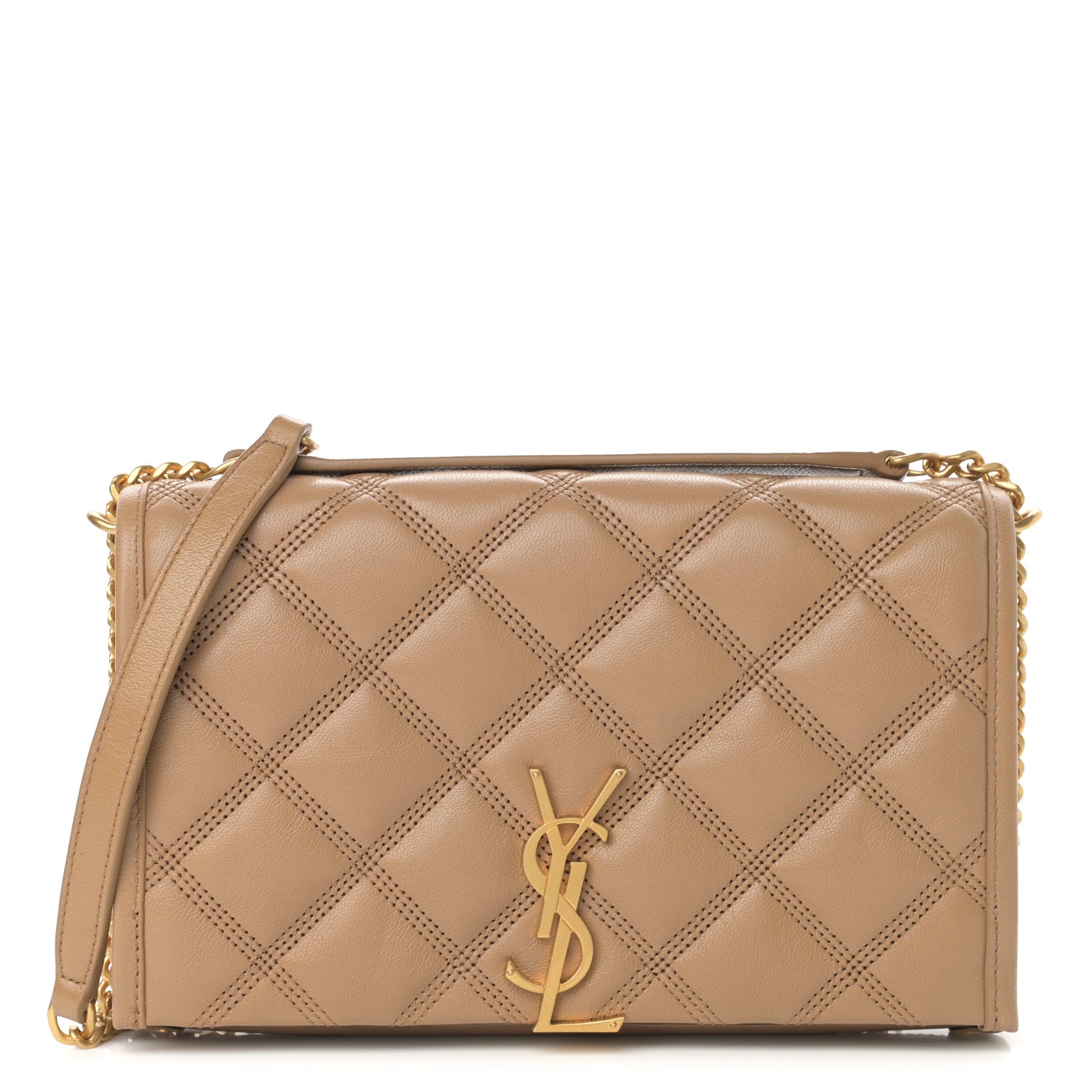 Saint Laurent Lambskin Diamond Quilted Becky Chain Wallet Natural Tan 1 of 11