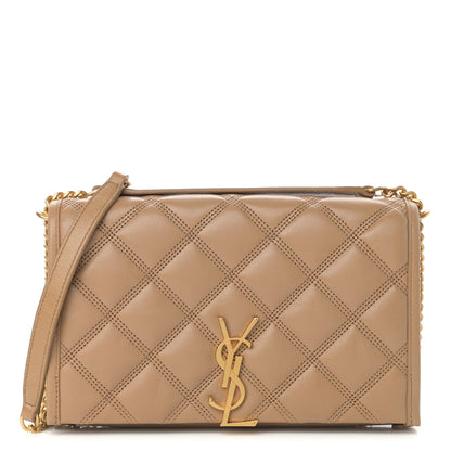 Saint Laurent Lambskin Diamond Quilted Becky Chain Wallet Natural Tan 1 of 11