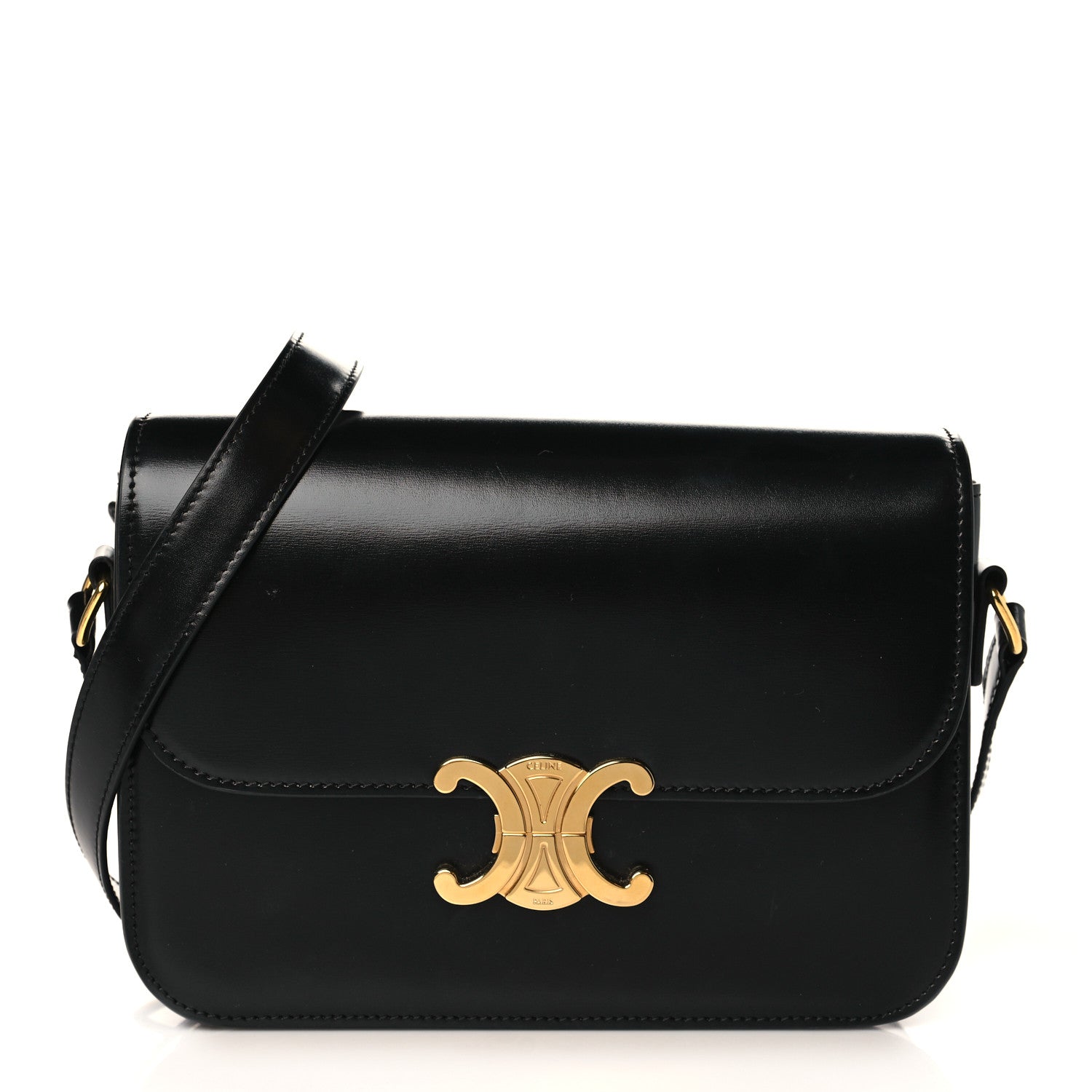 Celine Shiny Calfskin Medium Triomphe Black 1 of 9
