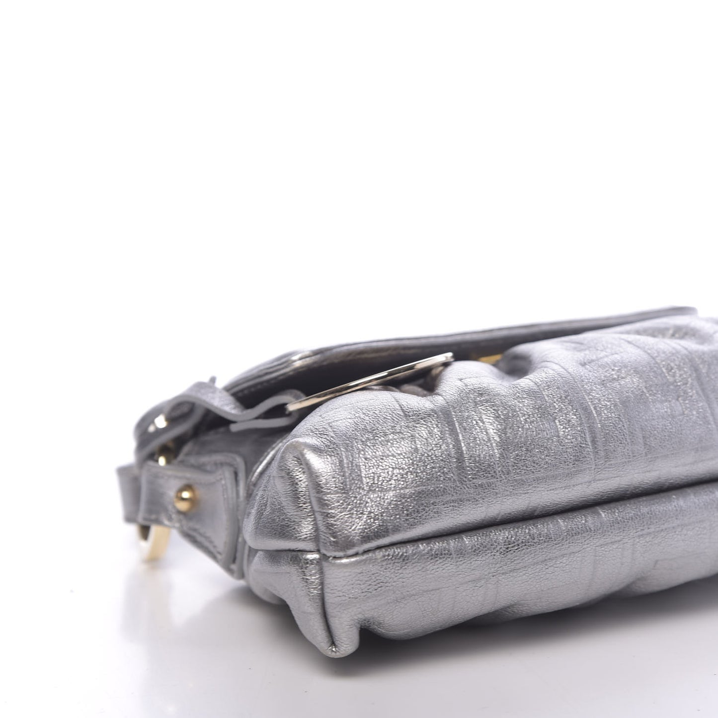 Metallic Calfskin FF Embossed Mini Chef Shoulder Bag Argento
