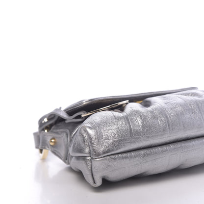 Fendi Metallic Calfskin FF Embossed Mini Chef Shoulder Bag Argento 8 of 11