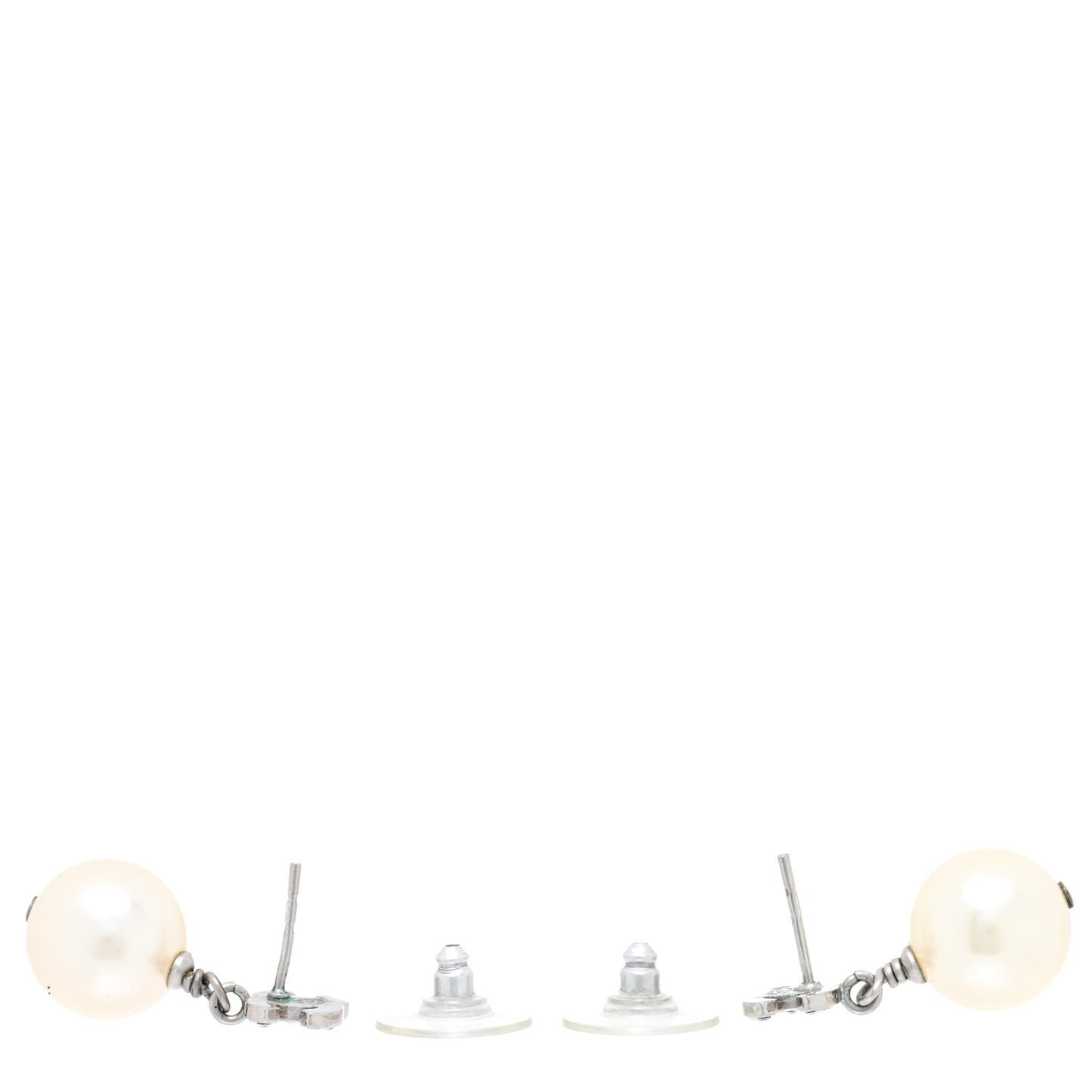 Crystal Pearl CC Drop Earrings Silver Pearly White