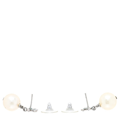 Chanel Crystal Pearl CC Drop Earrings Silver Pearly White 3 of 4