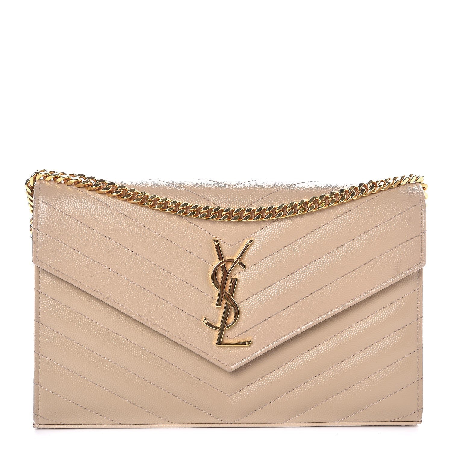 Saint Laurent Grain De Poudre Matelasse Chevron Monogram Chain Wallet Nude Powder 1 of 10