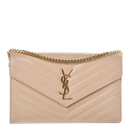 Saint Laurent Grain De Poudre Matelasse Chevron Monogram Chain Wallet Nude Powder 1 of 10