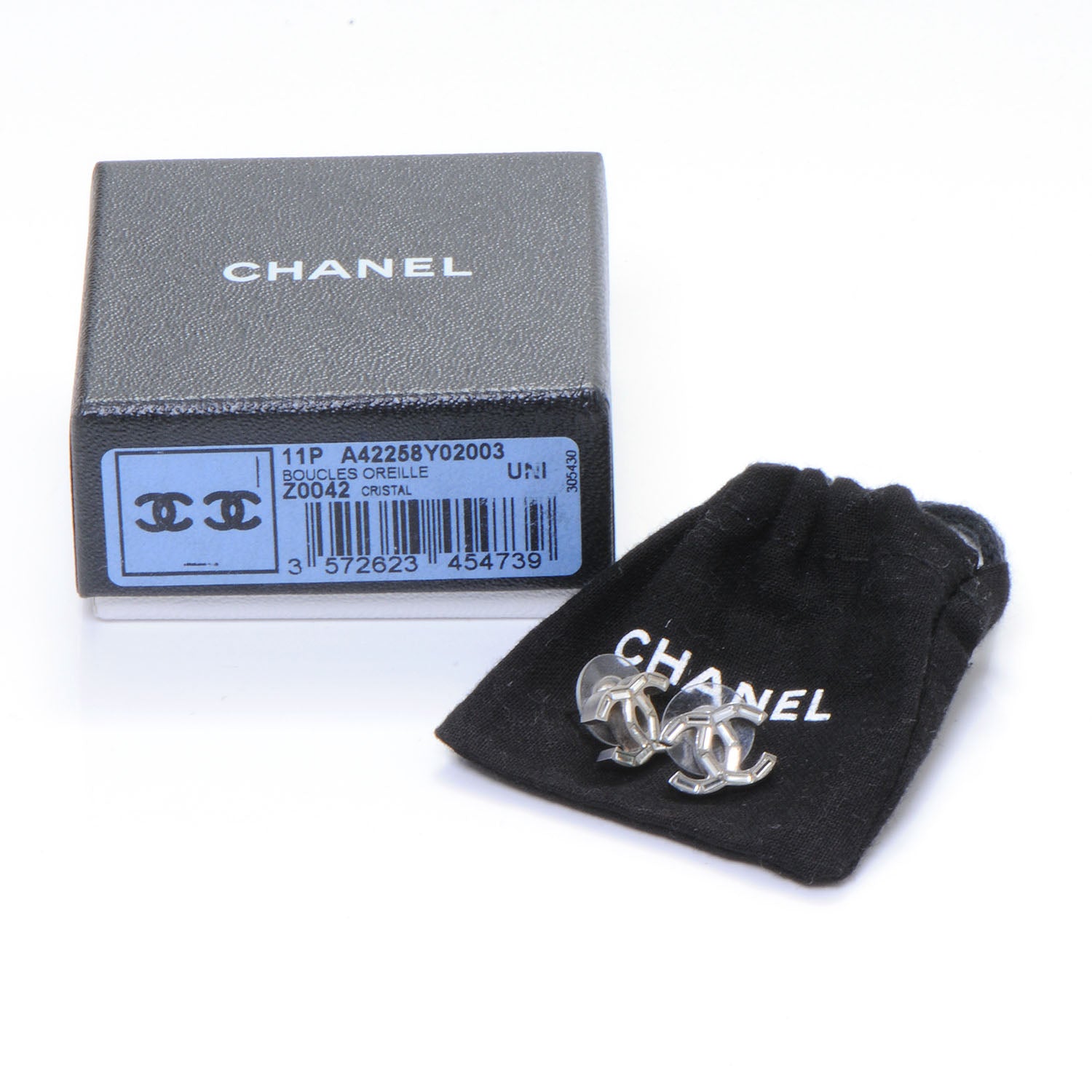 Chanel Baguette Crystal CC Earrings Silver 4 of 4